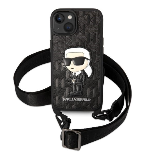 Fodral för Apple iPhone 14, Karl Lagerfeld, Monogram Ikonik Karl, Svart