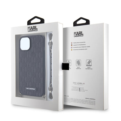 Fodral för Apple iPhone 14, Karl Lagerfeld, Saffiano Monogram Chain, Svart
