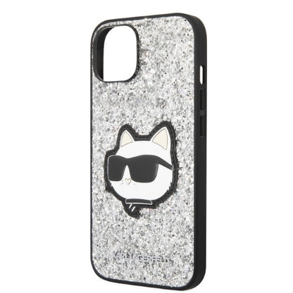 Fodral för Apple iPhone 14 Plus, Karl Lagerfeld, Glitter Choupette Patch, Silver