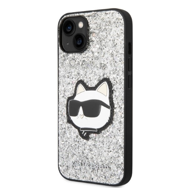Fodral för Apple iPhone 14 Plus, Karl Lagerfeld, Glitter Choupette Patch, Silver