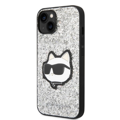 Fodral för Apple iPhone 14 Plus, Karl Lagerfeld, Glitter Choupette Patch, Silver