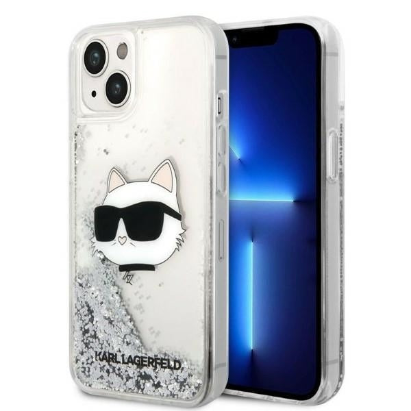 Fodral för Apple iPhone 14 Plus, Karl Lagerfeld, Glitter Choupette's Head, Silver