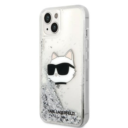 Fodral för Apple iPhone 14 Plus, Karl Lagerfeld, Glitter Choupette's Head, Silver
