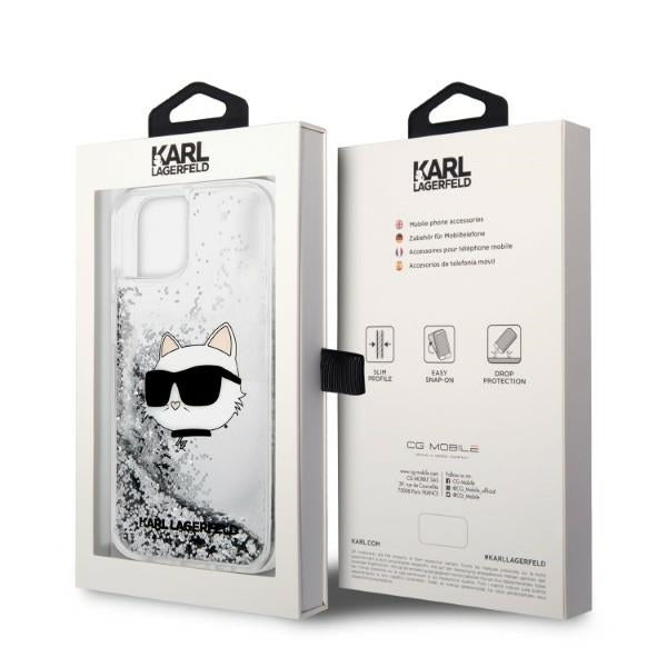 Fodral för Apple iPhone 14 Plus, Karl Lagerfeld, Glitter Choupette's Head, Silver