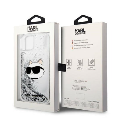 Fodral för Apple iPhone 14 Plus, Karl Lagerfeld, Glitter Choupette's Head, Silver