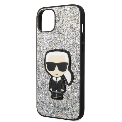 Fodral för Apple iPhone 14 Plus, Karl Lagerfeld, Glitter Flakes Ikonik Karl, Silver