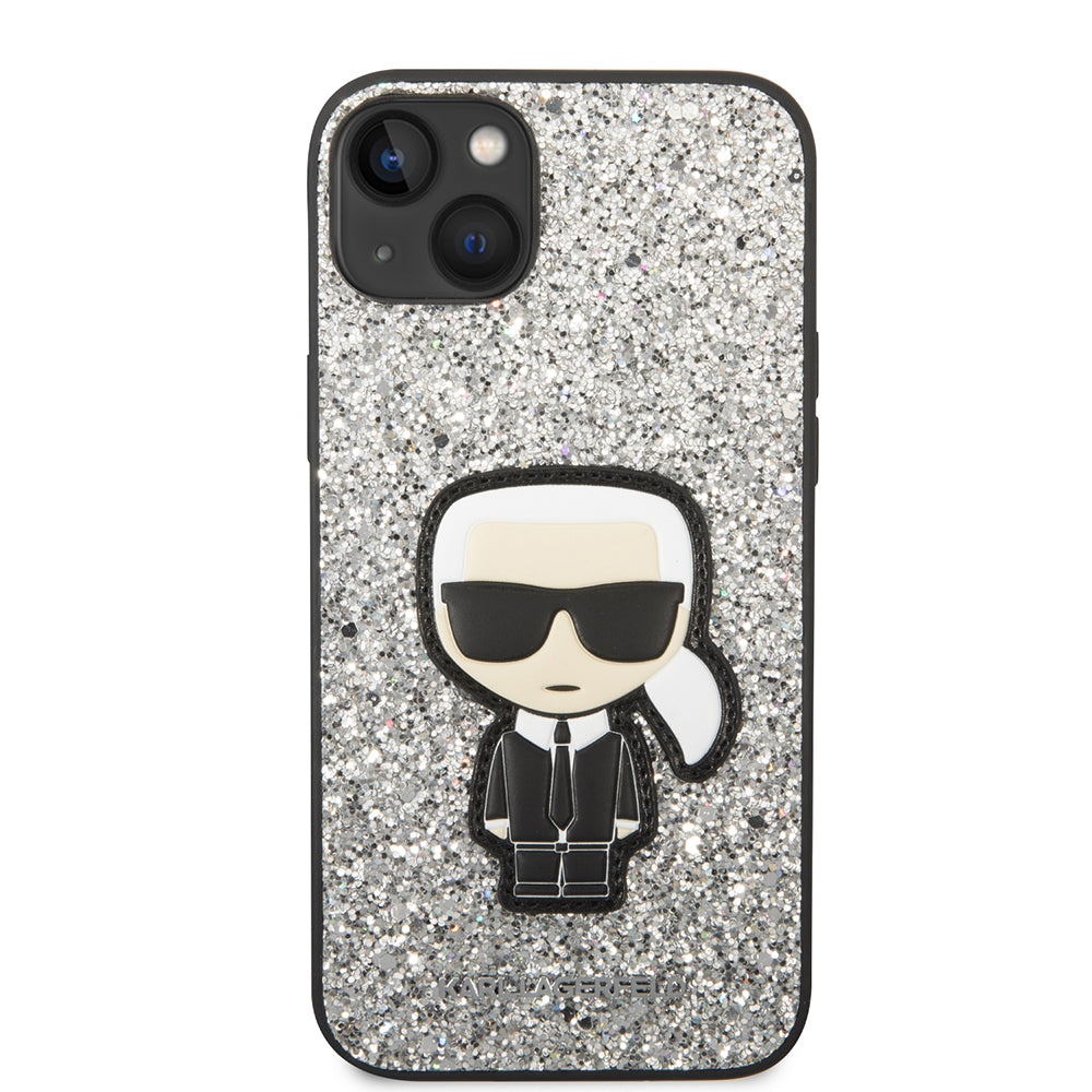 Fodral för Apple iPhone 14 Plus, Karl Lagerfeld, Glitter Flakes Ikonik Karl, Silver
