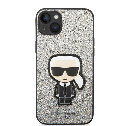 Fodral för Apple iPhone 14 Plus, Karl Lagerfeld, Glitter Flakes Ikonik Karl, Silver