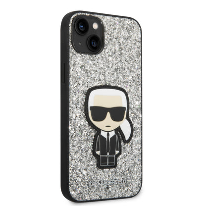 Fodral för Apple iPhone 14 Plus, Karl Lagerfeld, Glitter Flakes Ikonik Karl, Silver