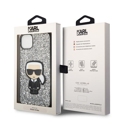Fodral för Apple iPhone 14 Plus, Karl Lagerfeld, Glitter Flakes Ikonik Karl, Silver