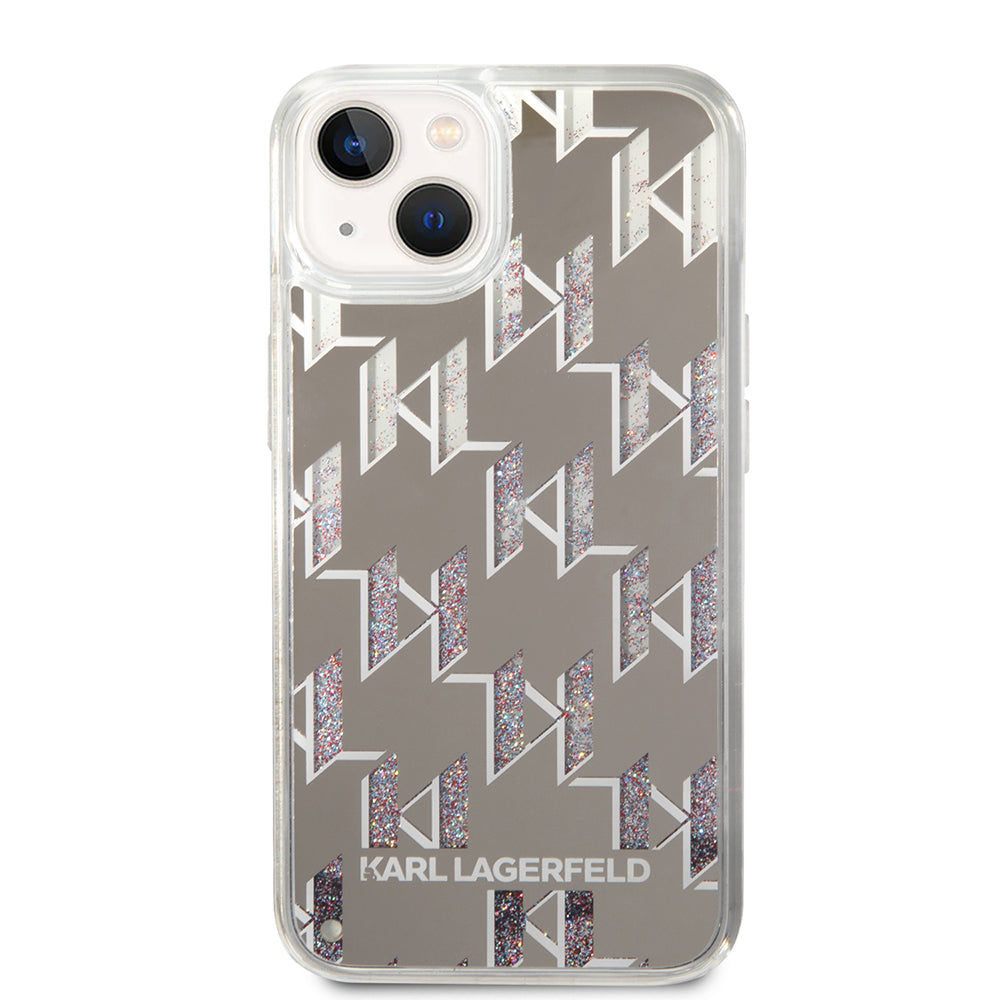 Fodral för Apple iPhone 14 Plus, Karl Lagerfeld, Liquid Glitter Monogram, Silver
