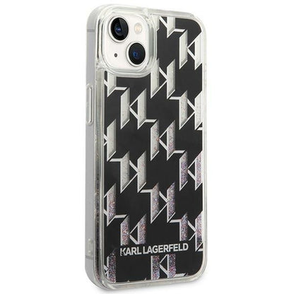 Fodral för Apple iPhone 14 Plus, Karl Lagerfeld, Liquid Glitter Monogram, Svart