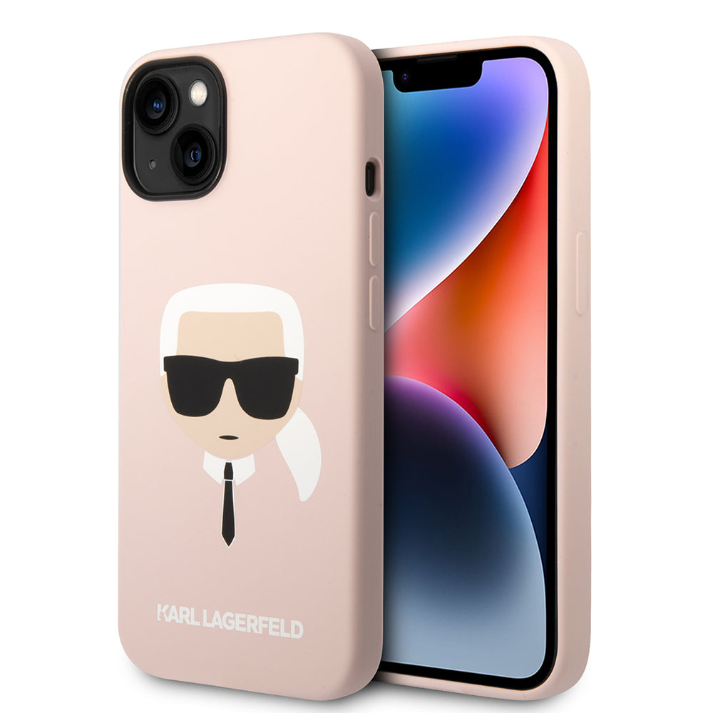 Skyddsfodral för Apple iPhone 14 Plus, Karl Lagerfeld, Silicone Karl's Head, Rosa