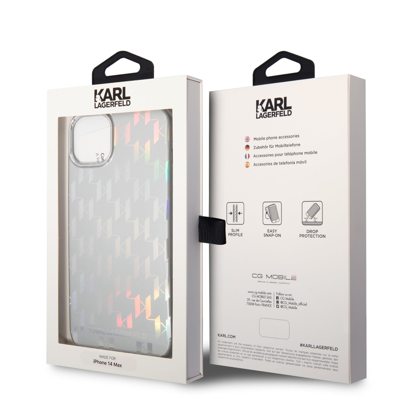 Fodral för Apple iPhone 14 Plus, Karl Lagerfeld, Monogram Iridescent, Silver