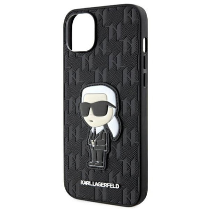 Case for Apple iPhone 14 Plus, Karl Lagerfeld, Saffiano Monogram Ikonik Karl, Black