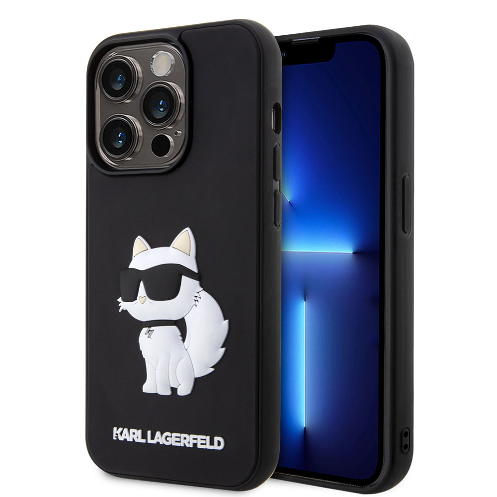 Skyddsfodral för Apple iPhone 14 Pro, Karl Lagerfeld, 3D Rubber Choupette, Svart