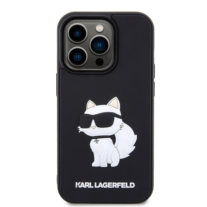 Skyddsfodral för Apple iPhone 14 Pro, Karl Lagerfeld, 3D Rubber Choupette, Svart