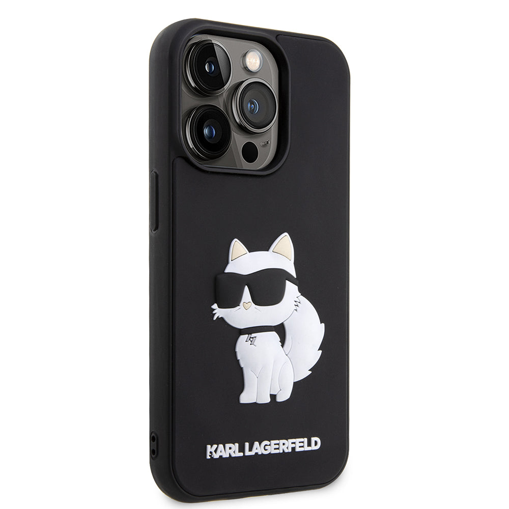 Skyddsfodral för Apple iPhone 14 Pro, Karl Lagerfeld, 3D Rubber Choupette, Svart