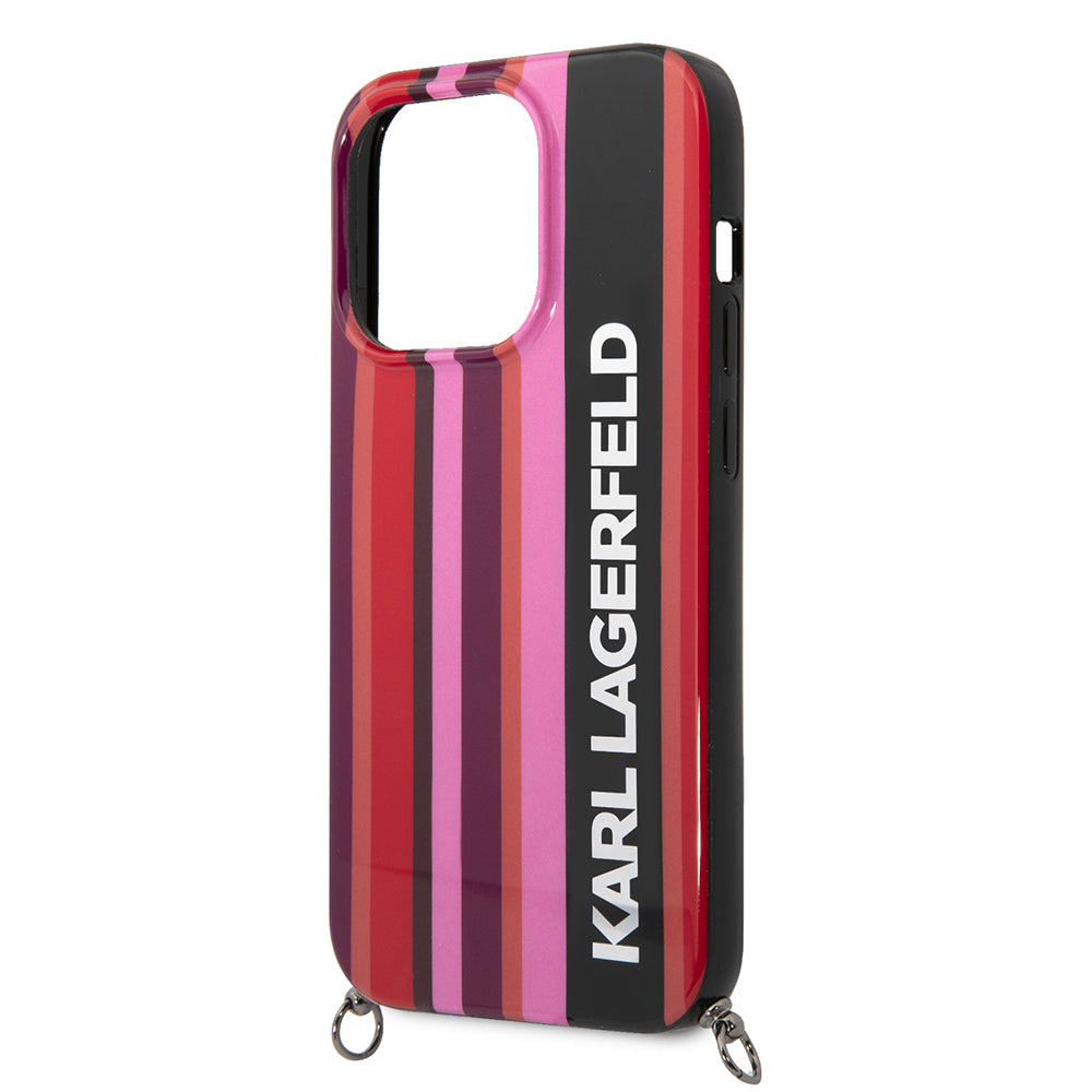 Fodral för Apple iPhone 14 Pro, Karl Lagerfeld, Color Stripes with Strap, Rosa