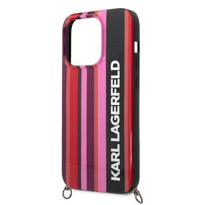 Fodral för Apple iPhone 14 Pro, Karl Lagerfeld, Color Stripes with Strap, Rosa