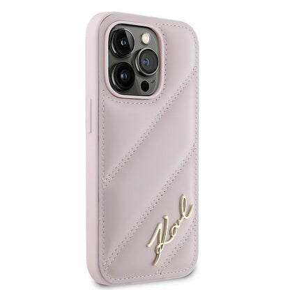 Case for Apple iPhone 14 Pro, Karl Lagerfeld, Diagonal Quilted Script, Pink