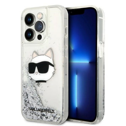 Case for Apple iPhone 14 Pro, Karl Lagerfeld, Glitter Choupette's Head, Silver