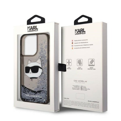 Fodral för Apple iPhone 14 Pro, Karl Lagerfeld, Glitter Choupette's Head, Svart