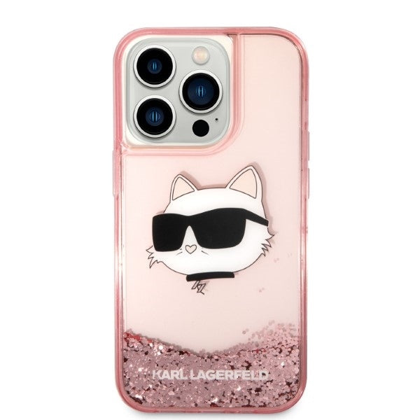 Fodral för Apple iPhone 14 Pro, Karl Lagerfeld, Glitter Choupette's Head, Rosa