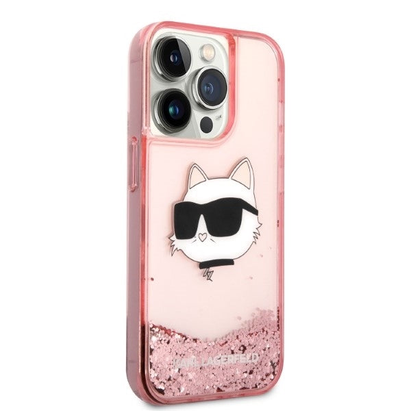 Fodral för Apple iPhone 14 Pro, Karl Lagerfeld, Glitter Choupette's Head, Rosa