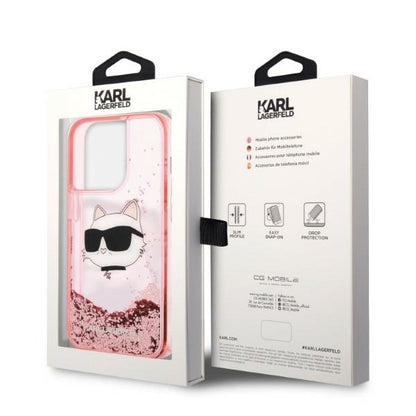 Fodral för Apple iPhone 14 Pro, Karl Lagerfeld, Glitter Choupette's Head, Rosa