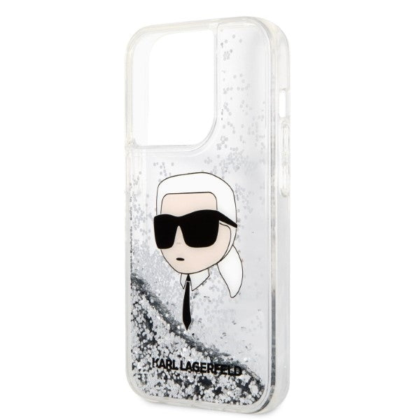 Fodral för Apple iPhone 14 Pro, Karl Lagerfeld, Glitter Karl's Head, Silver