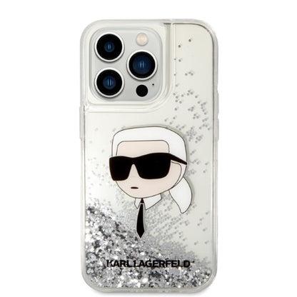 Fodral för Apple iPhone 14 Pro, Karl Lagerfeld, Glitter Karl's Head, Silver