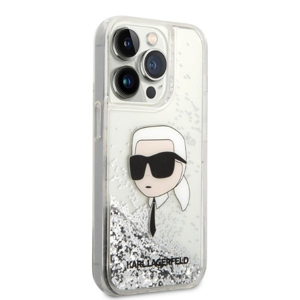 Fodral för Apple iPhone 14 Pro, Karl Lagerfeld, Glitter Karl's Head, Silver