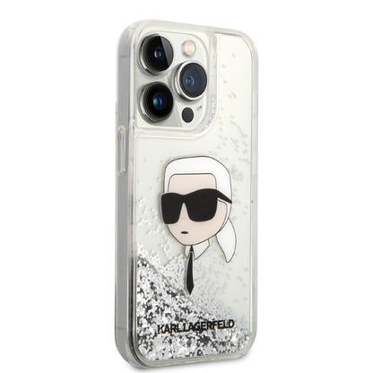 Fodral för Apple iPhone 14 Pro, Karl Lagerfeld, Glitter Karl's Head, Silver