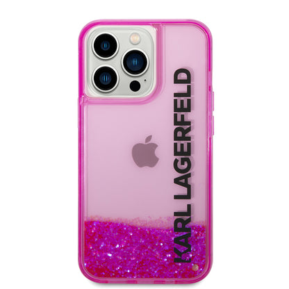 Fodral för Apple iPhone 14 Pro, Karl Lagerfeld, Liquid Glitter KL Logo, Rosa