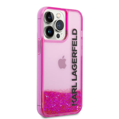 Fodral för Apple iPhone 14 Pro, Karl Lagerfeld, Liquid Glitter KL Logo, Rosa