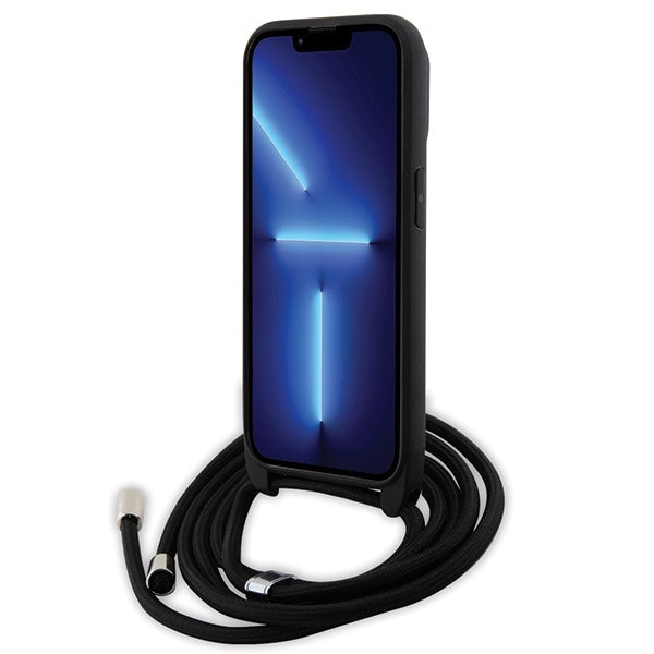 Fodral för Apple iPhone 14 Pro, Karl Lagerfeld, Saffiano Crossbody Metal Pin Karl & Choupette, Svart