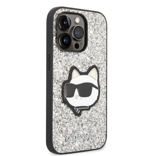 Fodral för Apple iPhone 14 Pro Max, Karl Lagerfeld, Glitter Choupette Patch, Silver