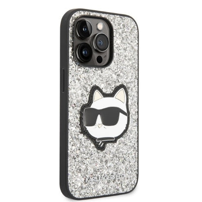 Fodral för Apple iPhone 14 Pro Max, Karl Lagerfeld, Glitter Choupette Patch, Silver