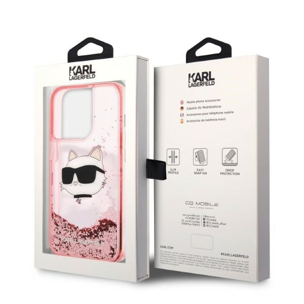 Fodral för Apple iPhone 14 Pro Max, Karl Lagerfeld, Glitter Choupette's Head, Rosa