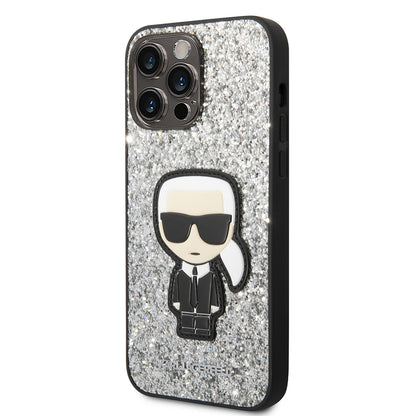 Case for Apple iPhone 14 Pro Max, Karl Lagerfeld, Glitter Flakes Ikonik Karl, Silver