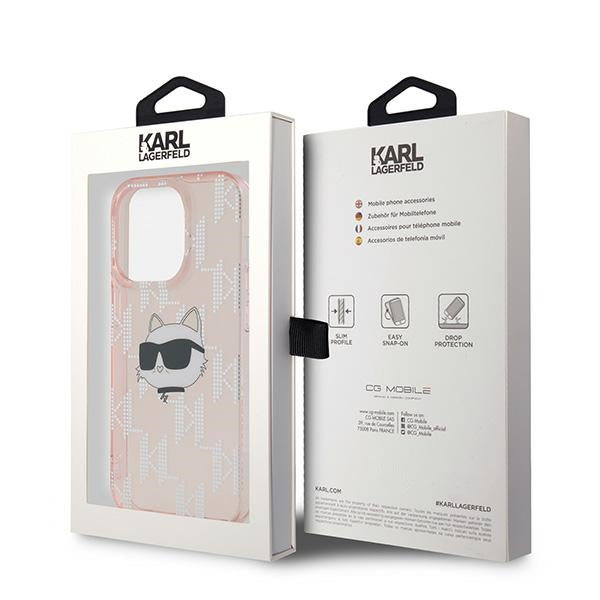 Fodral för Apple iPhone 14 Pro Max, Karl Lagerfeld, IML Luxury Monogram Choupette's Head, Rosa