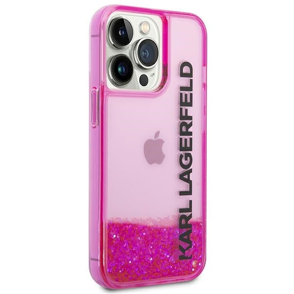 Fodral för Apple iPhone 14 Pro Max, Karl Lagerfeld, Liquid Glitter KL Logo, Rosa