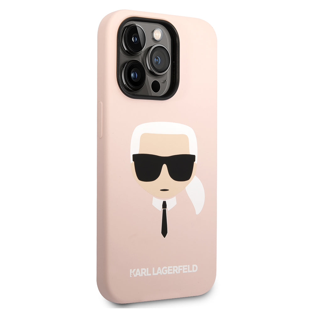 Skyddsfodral för Apple iPhone 14 Pro Max, Karl Lagerfeld, Silicone Karl's Head, Rosa
