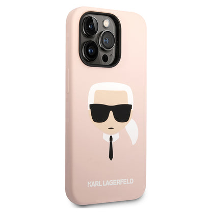 Skyddsfodral för Apple iPhone 14 Pro Max, Karl Lagerfeld, Silicone Karl's Head, Rosa