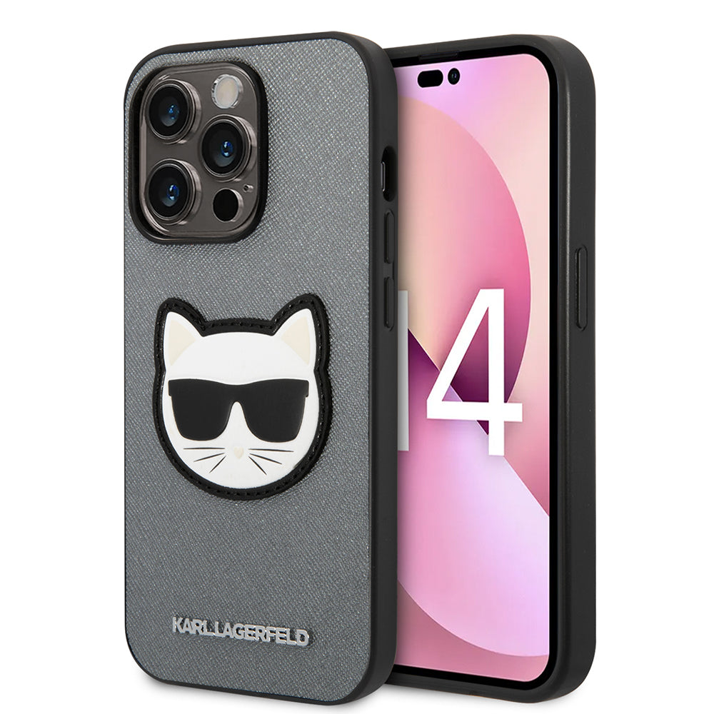 Fodral för Apple iPhone 14 Pro Max, Karl Lagerfeld, Saffiano Choupette's Head, Silver