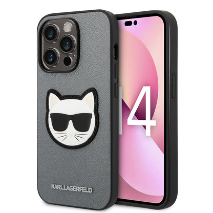 Fodral för Apple iPhone 14 Pro Max, Karl Lagerfeld, Saffiano Choupette's Head, Silver