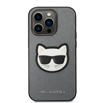 Fodral för Apple iPhone 14 Pro Max, Karl Lagerfeld, Saffiano Choupette's Head, Silver