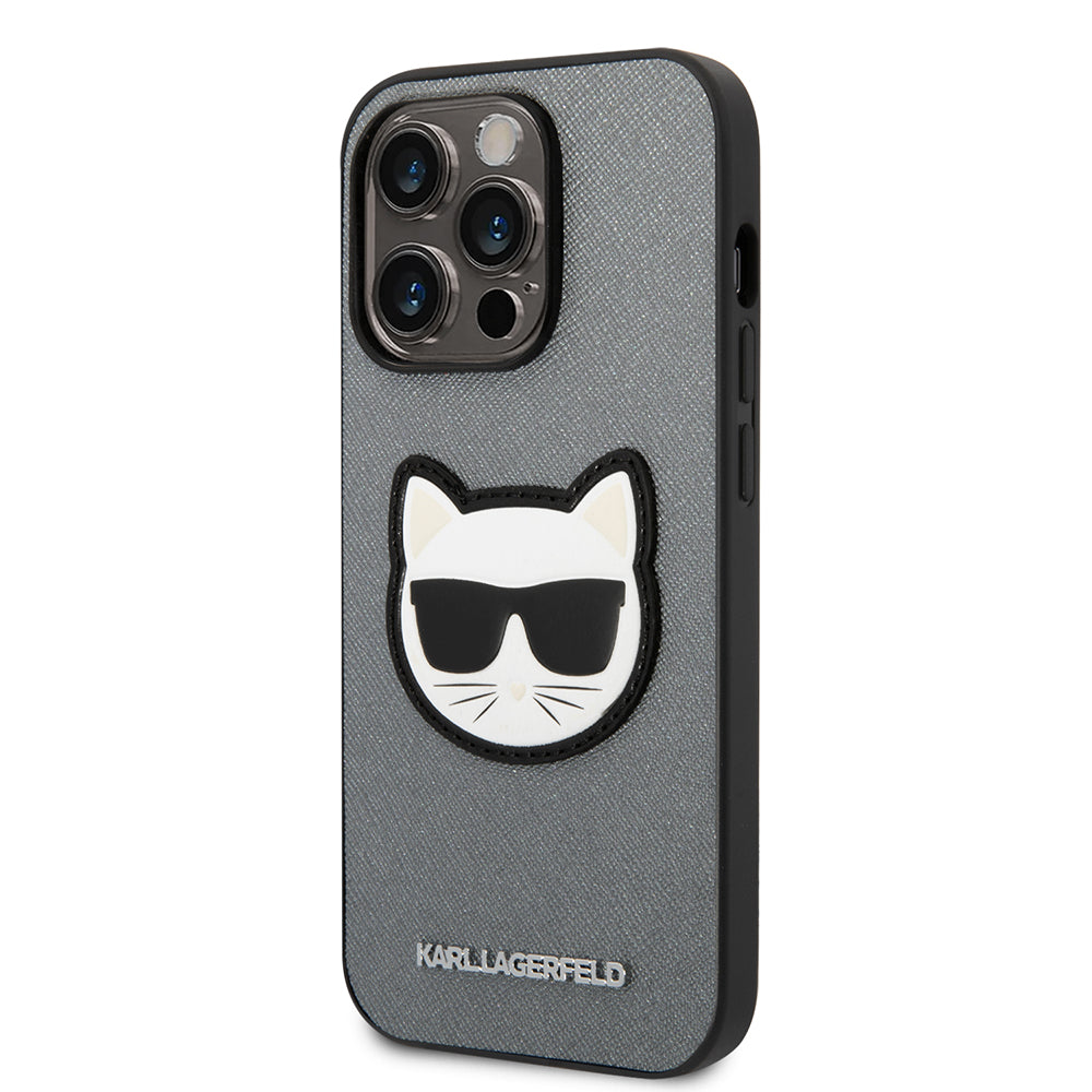 Fodral för Apple iPhone 14 Pro Max, Karl Lagerfeld, Saffiano Choupette's Head, Silver