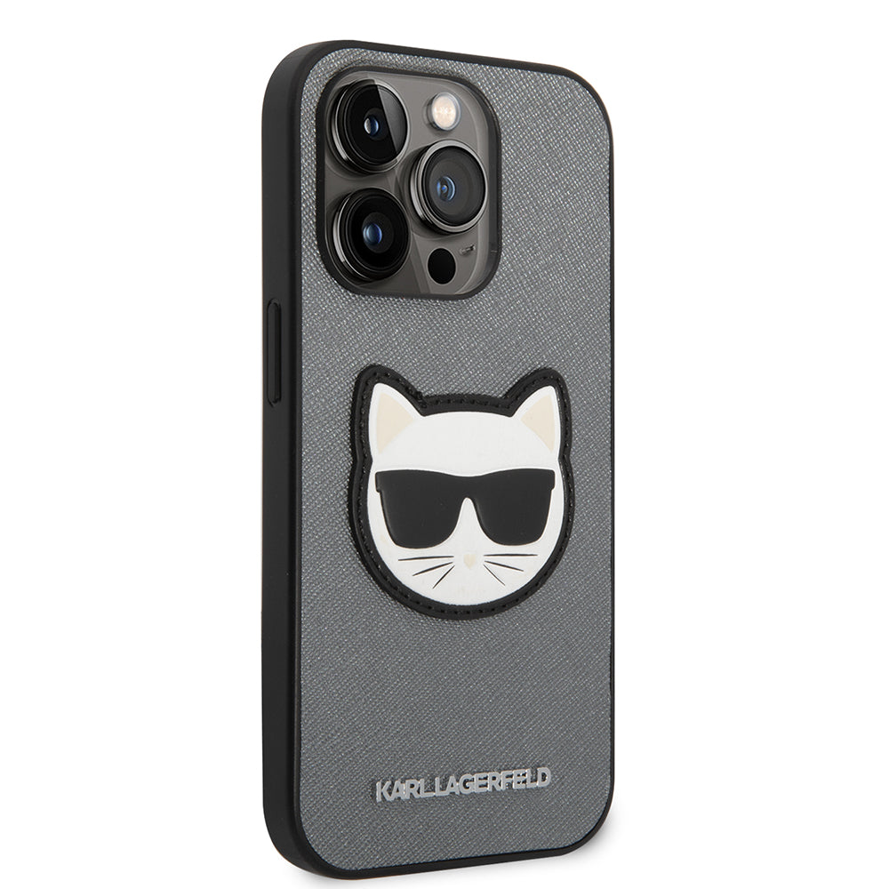 Fodral för Apple iPhone 14 Pro Max, Karl Lagerfeld, Saffiano Choupette's Head, Silver
